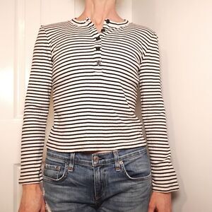 Madewell Striped Henley Size Small Black White